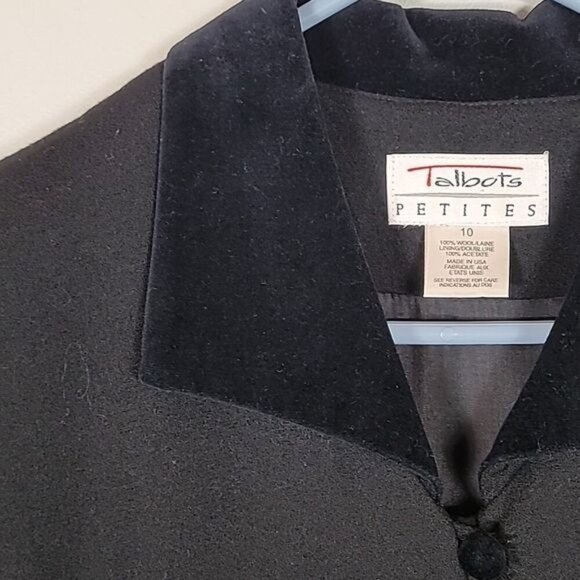 Vintage Talbots 100% Wool Trench Coat Size S Black Button Velvet Classic Y2K 90s - Picture 4 of 13